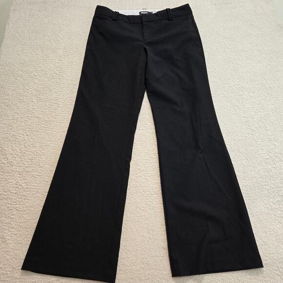 DKNY Donna Karan Dark Check Black Dress Pants Mid-rise Flared Leg Sz 12 Office - Picture 1 of 10